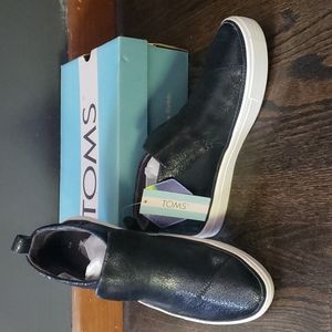 Toms Paxton Black Metallic Suede Booties Size 8